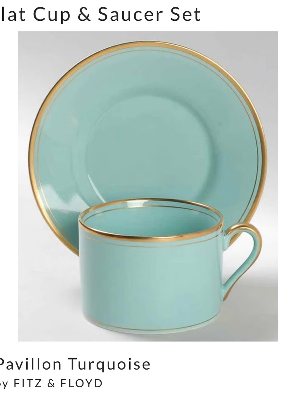 Fitz and Floyd Pavillon Turquoise Cup and Saucer with Gold Trim